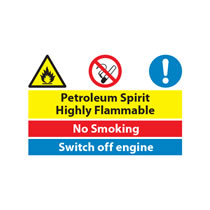Petroleum Spirit, No Smoking, Switch off Engine Sign Petroleum Spirit, No Smoking, Switch off Engine Sign