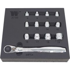 Welzh Werkzeug Super Slim Ratchet & Socket Set for Tight Spaces 3/8" 8-19m