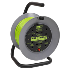 15m Cable Reel with Thermal Trip 4 x 230V - Hi-Vis Green