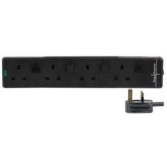 4 Gang Switched Surge Protected Extension Lead, 3m, Black