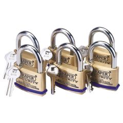 Draper 6 x 60mm Solid Brass Padlocks