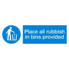 Rubbish Bin Sign 300x100mm Plastic