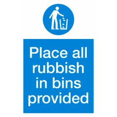 Rubbish Bins Sign 600x400mm Vinyl